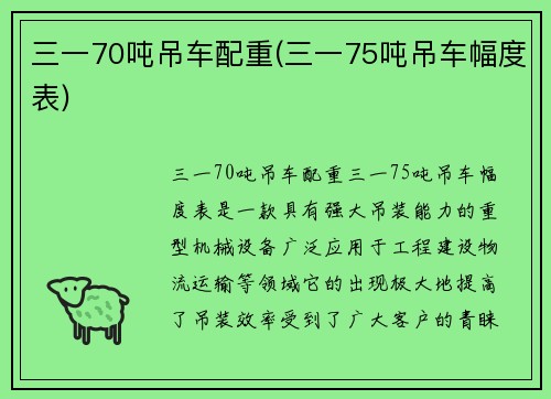 三一70吨吊车配重(三一75吨吊车幅度表)